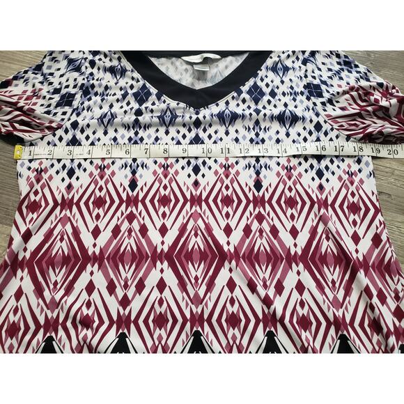 Christopher & Banks Multi Color Design 3/4 Sleeve V Neck Tunic Blouse Top Shirt - Picture 6 of 8